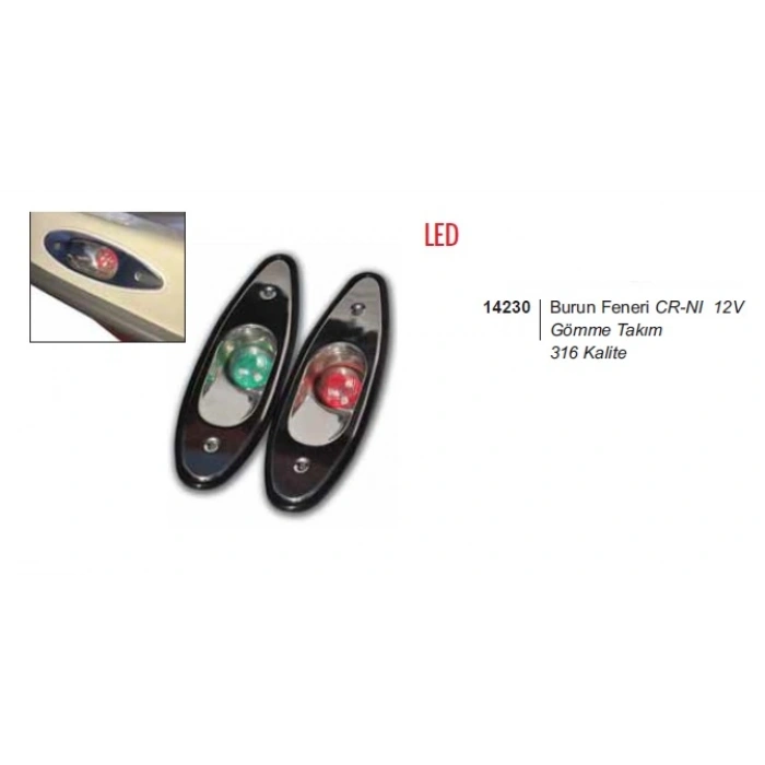 Burun Seyir Feneri 12 V Gömme Krom Takım Led