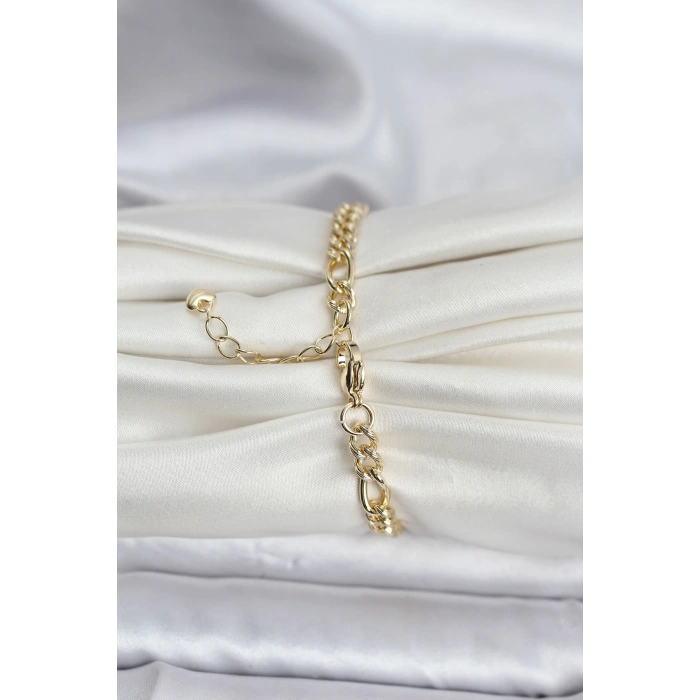 14K Gold Renk Kaplama Lazerli Zincir Model CM Kadın Bileklik