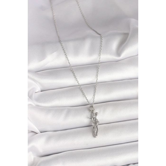 316L Çelik Gümüş Renk Zincir Sarılma Model Kadın Kolye