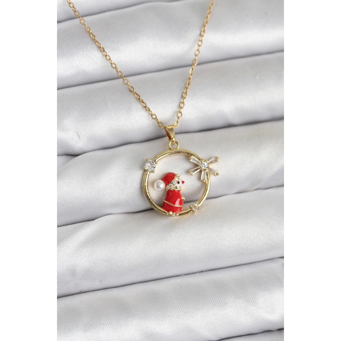 316L Çelik Zincir Gold Zirkon Taşlı Yılbaşı Tema Kadın Kolye