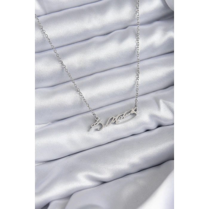 316L Çelik Zincir Gümüş Renk Atatürk İmza Figür Kadın Kolye