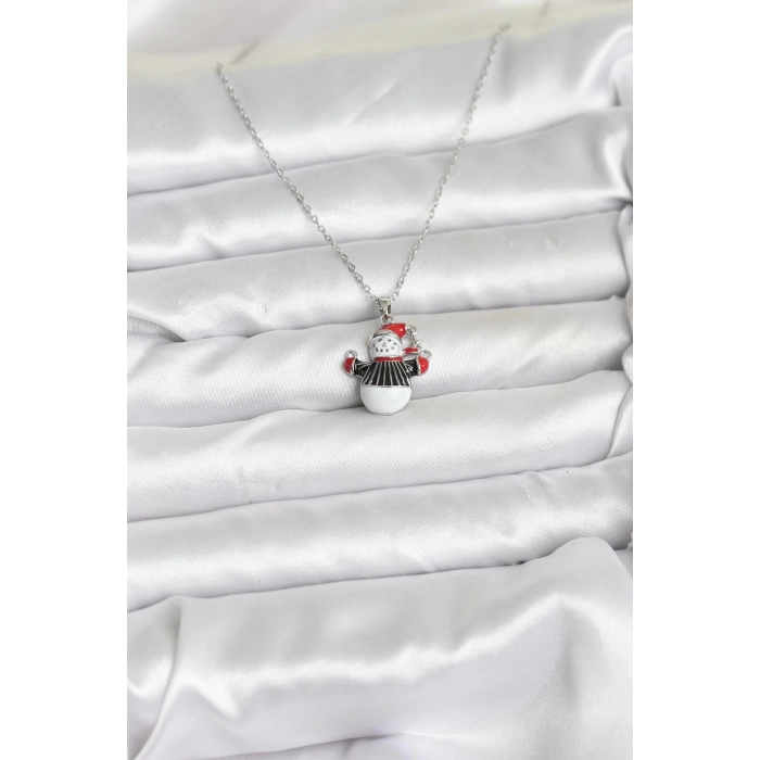 316L Çelik Zincir Gümüş Renk Kardan Adam Figürlü Yılbaşı Temalı Kadın Kolye