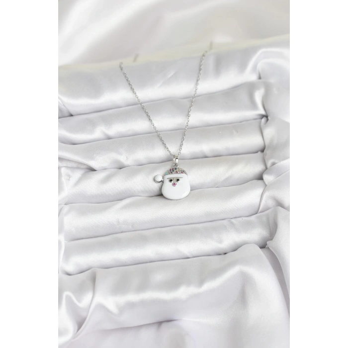 316L Çelik Zincir Gümüş Renk Şapkalı Kardan Adam Kafası Model Yılbaşı Temalı Kadın Kolye