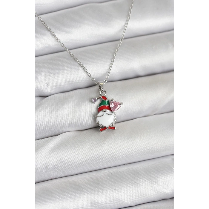 316L Çelik Zincir Gümüş Renk Yılbaşı Teması Kadın Kolye