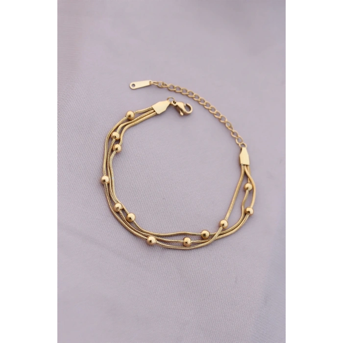 316L Kararmaz Çelik Gold Renk Top Zincirli Kadın Bileklik