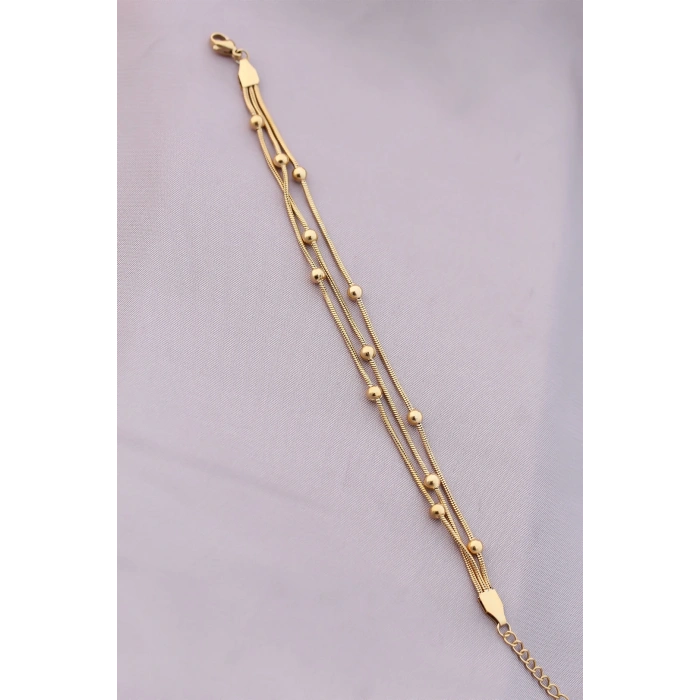 316L Kararmaz Çelik Gold Renk Top Zincirli Kadın Bileklik