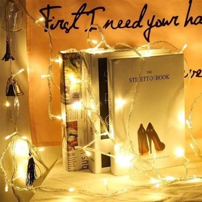 Adshome® 10 Metre 100 Ledli 8 Fonksiyonlu Dekoratif Lambader Sarı Lamba