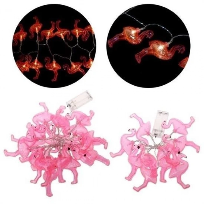 Adshome® 10lu Pilli Led Flamingo Dekoratif Işık Zinciri Aydınlatma 1,5 Mt