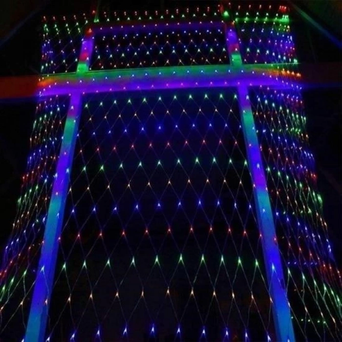 Adshome® 1x2 Metre Dekoratif File Ağ Perde 192 LED 8 Animasyonlu Farklı Işık Modu RGB Fişli