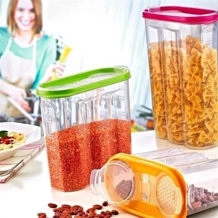 Adshome® 2 Kapaklı Ölçekli Erzak Kuru Gıda Saklama Kutusu Kabı - 1,7 Litre - SA935