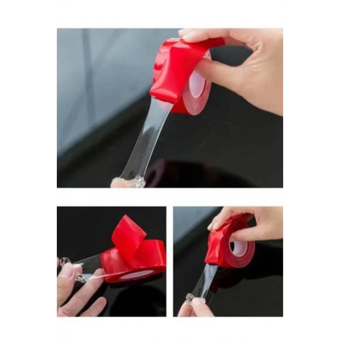 Adshome® 2 Metre Güçlü Yapışkanlı Çift Taraflı Slikon Pratik Şeffaf Bant