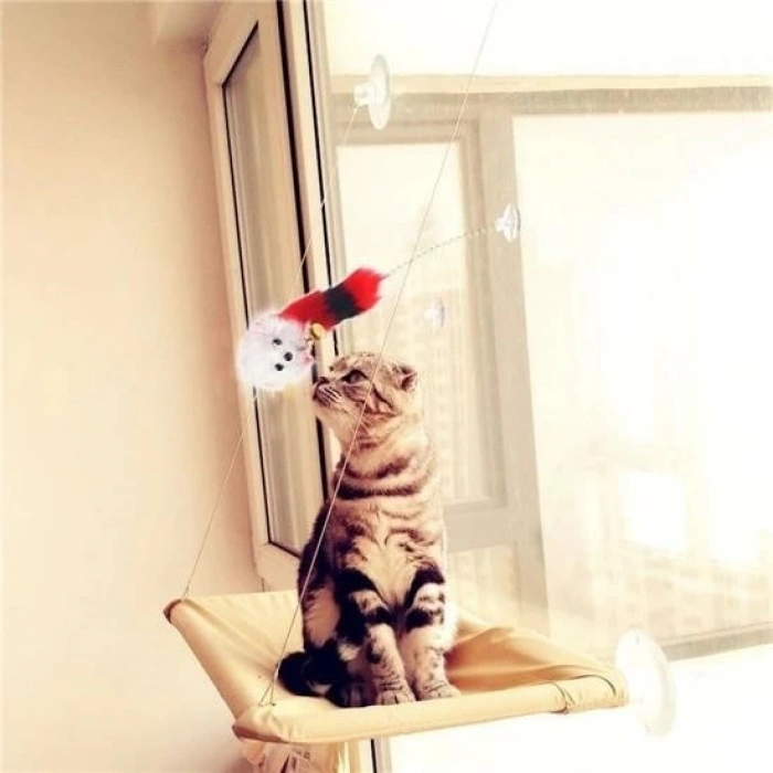 Adshome® 2li Vantuzlu Fareli Tüylü Hareketli Çanlı ve Esneyen Eğlenceli Peluş Kedi Oyuncağı