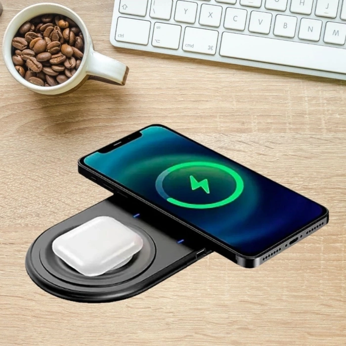 Adshome® 2si 1arada Kablosuz Saat,Kulaklık ve Telefon Hızlı Şarj Etme Aparatı