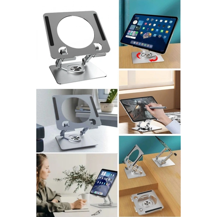 Adshome® 360 Derece Dönebilen Yükseltilmiş Masaüstü Ayarlanabilir  Metal Tablet Standı