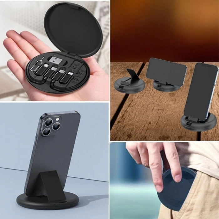 Adshome® 60w Destekli Kablo Kutusu Seyahat Kablo Seti 5i 1 arada USB Type-C Şarj Kablosu Seti