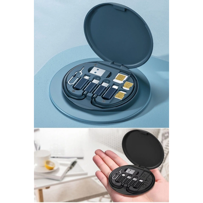 Adshome® 60w Destekli Kablo Kutusu Seyahat Kablo Seti 5i 1 arada USB Type-C Şarj Kablosu Seti