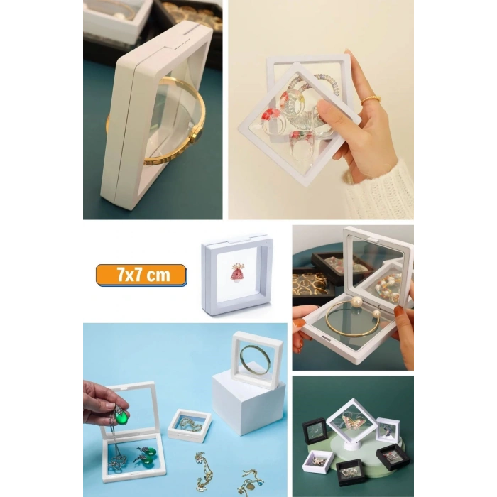 Adshome® 7x7 cm Standlı 3D Takı Ziynet Hatıra Koleksiyon Saklama Kutusu Şeffaf Film Çerçevesi