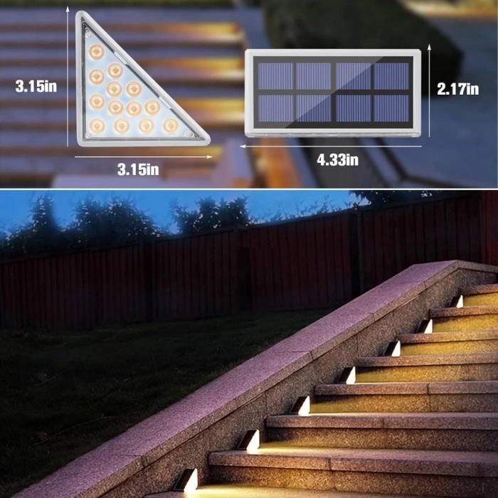  Adshome® 8 Adet Üçgen  Güneş Enerjisi ile Şarj Olan Dış Mekan Solar Basamak Köşe Lambası