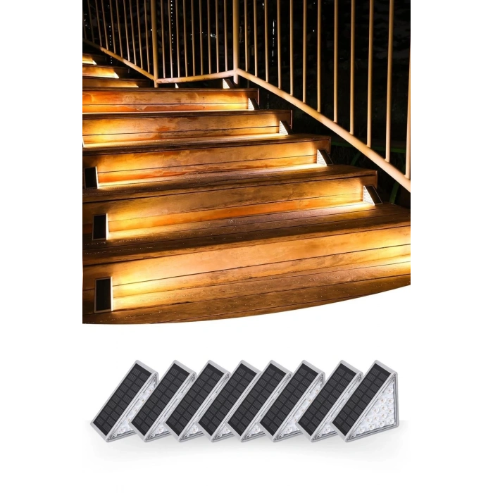  Adshome® 8 Adet Üçgen  Güneş Enerjisi ile Şarj Olan Dış Mekan Solar Basamak Köşe Lambası