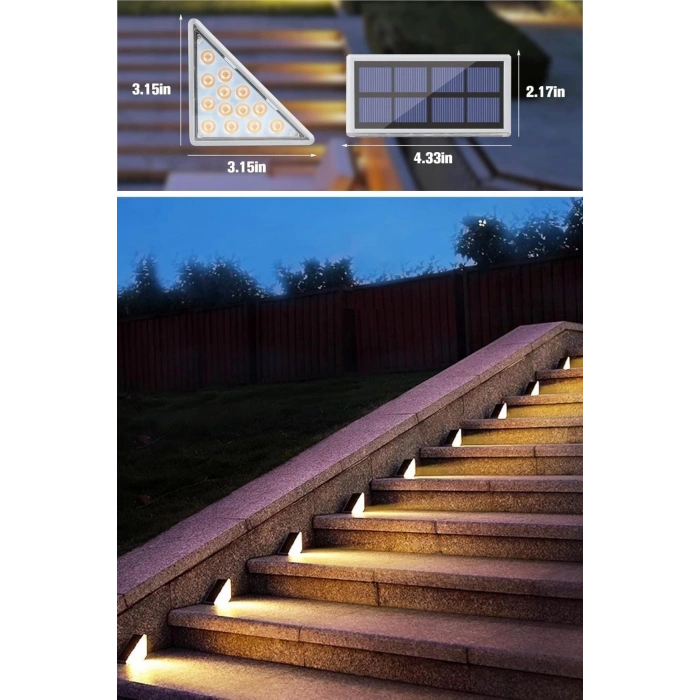  Adshome® 8 Adet Üçgen  Güneş Enerjisi ile Şarj Olan Dış Mekan Solar Basamak Köşe Lambası