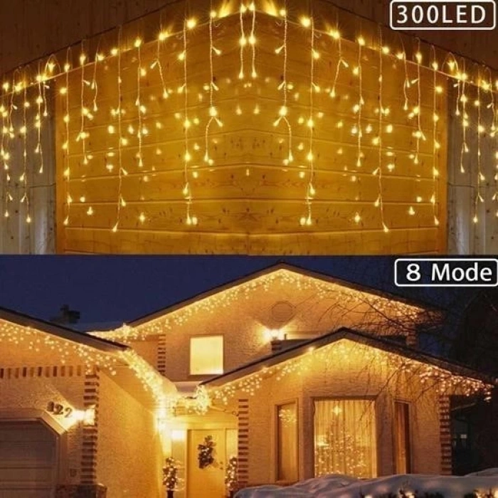 Adshome® 8 Fonksiyonlu 16 Saçaklı Perde Led 3 x 1 (Günışığı)