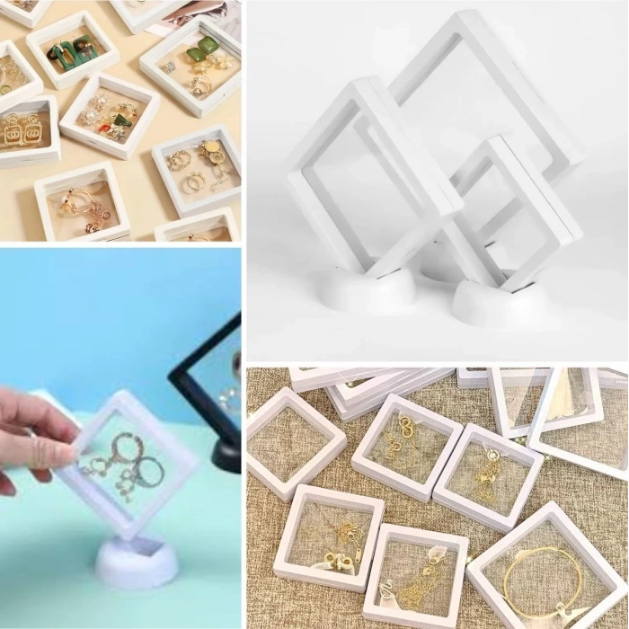 Adshome® 9x9 cm Standlı 3D Takı Ziynet Hatıra Koleksiyon Saklama Kutusu Şeffaf Film Çerçevesi