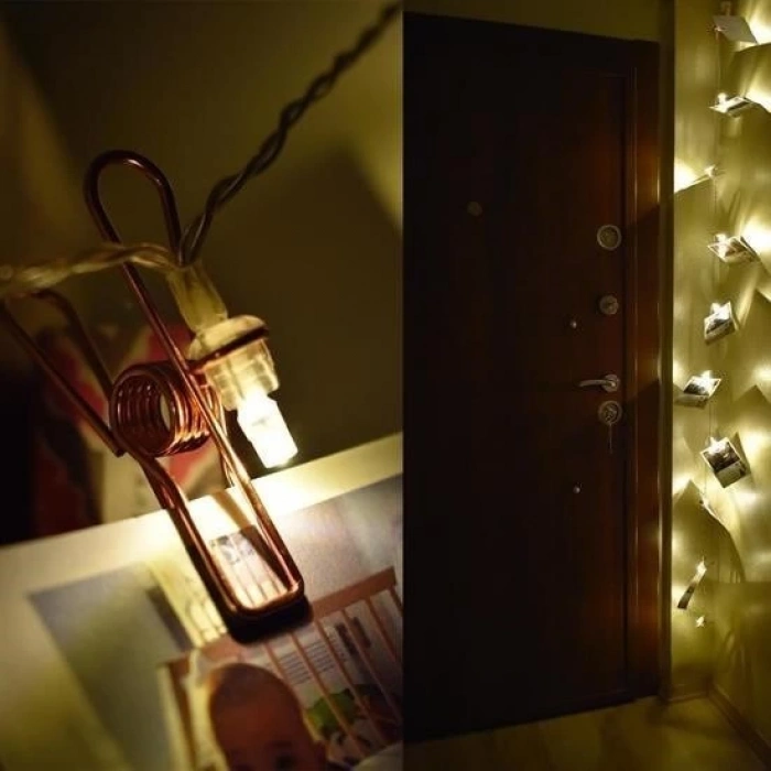 Adshome® Bakır Renkli Led Işıklı Fotoğraf Asma Işık Süsleme Mandalları