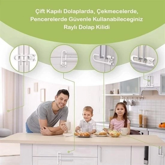Adshome® Bebek Çocuk Çekmece ve Dolap Koruma Raylı Güvenlik Sistemi Emniyet Kilidi