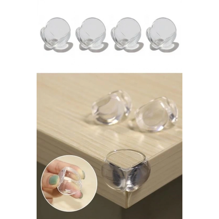 Adshome® Bebek Çocuk Yumuşak ve Esnek Dairesel Şeffaf Yapışkanlı Güvenlik Köşe Koruyucu (4 Adet)