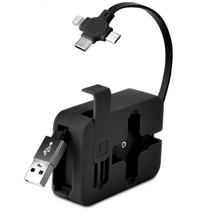 Adshome® Cep Tipi Telefon Tutuculu Makaralı Uzayıp Kısalabilen 3ü 1 Arada USB Şarj Kablosu