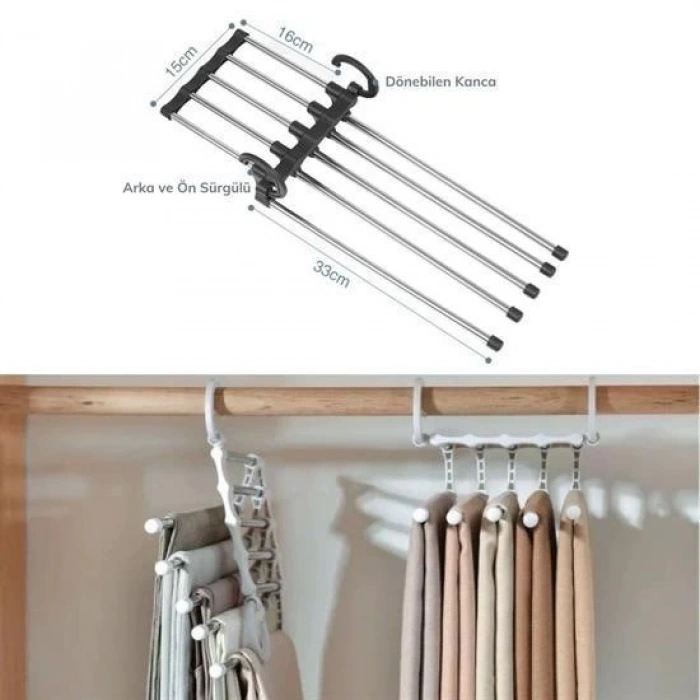 Adshome®  Hareketli Dolap İçi Pantolon Kravat Şal Askı Sistemi Düzenleyici Katmanlı Askılık Organizer