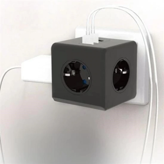 Adshome® Isıya Dayanıklı Termal Akım Korumalı ve Çocuk Korumalı 3 Priz Girişli 3 USB Girişli Küp Priz