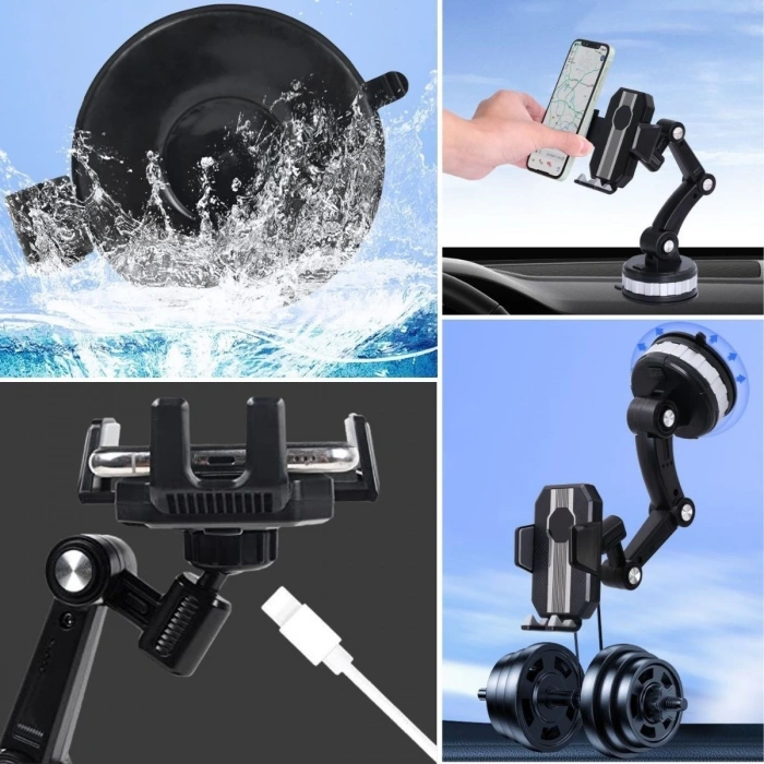 Adshome® Jel Vantuzlu Cama Takılabilen Güçlü 360 Derece Dönebilen Ayarlanabilir Araç Içi Vantuzlu Telefon Tutucu