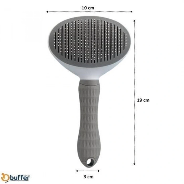 Adshome® Kedi Köpek Tüy Toplayıcı Kendini Temizleyebilen Ergonomik Rahat Evcil Hayvan Tarağı Gri