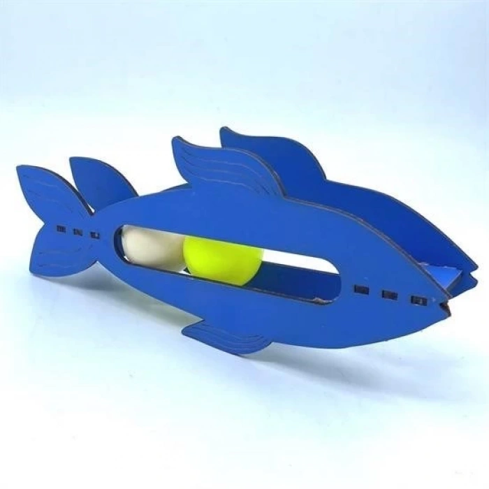 Adshome®  Kediler İçin Ahşap 2 Toplu Eğimli  Sevimli Balık Şeklinde Eğitim Amaçlı Oyuncak