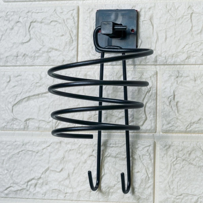 Adshome® Kendiliğinden Yapışkanlı Siyah Paslanmaz Metal Fön Makinesi Askısı Saç Kurutma Makinesi Tutacağı