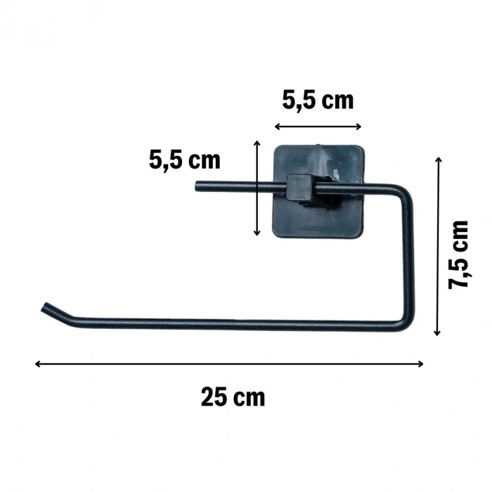 Adshome® Kendiliğinden Yapışkanlı Siyah Paslanmaz Metal Rulo Havluluk Aparat