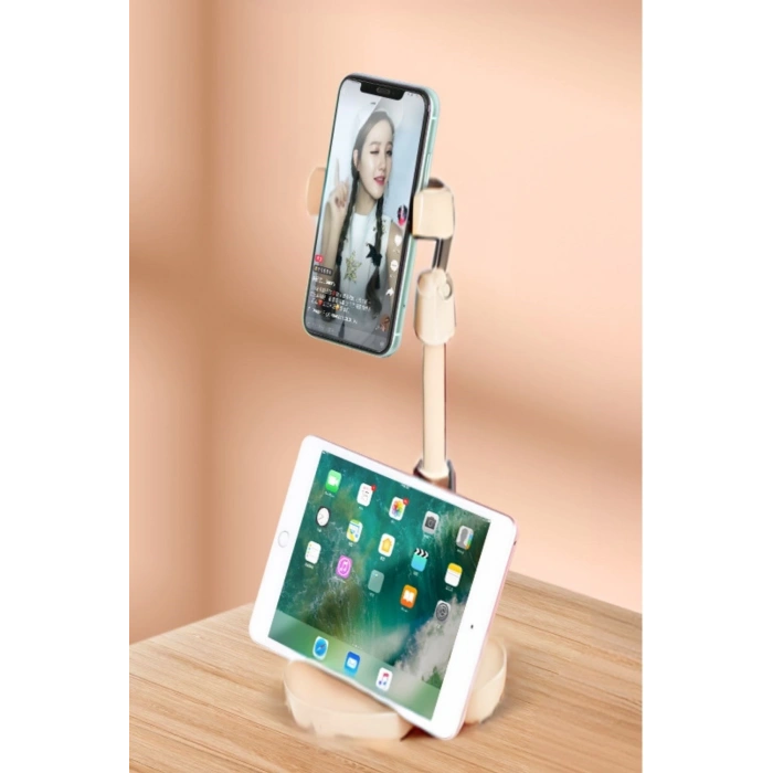 Adshome® Masa Üstü Tablet ve Telefon Tutucu Plastik Aparat Beyaz Telefon Standı