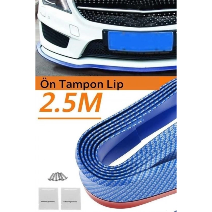 Adshome® Mavi 2,5 Metre Araba Oto Ön Tampon Koruyucu Kauçuk Pratik Tampon Şerit Bant Döşeme Kiti