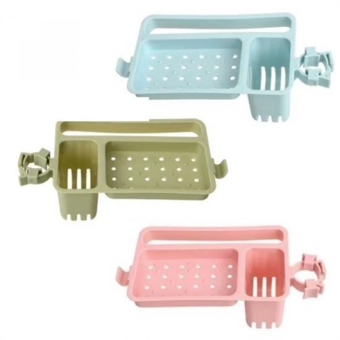 Adshome® Musluğa Takılan Sünger Havlu Askılı Sabun Hazneli mutfak Banyo Lavabo Düzenleyici Organizer