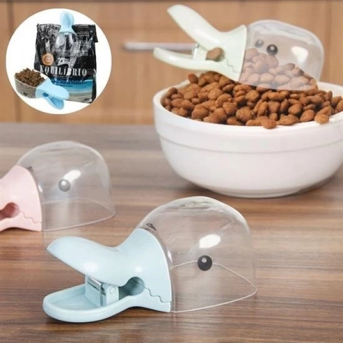 Adshome® Ördek Tasarımlı Mandallı Tazelik Koruyan Ölçekli Kuru Mama Kaşığı Mama Ölçeği