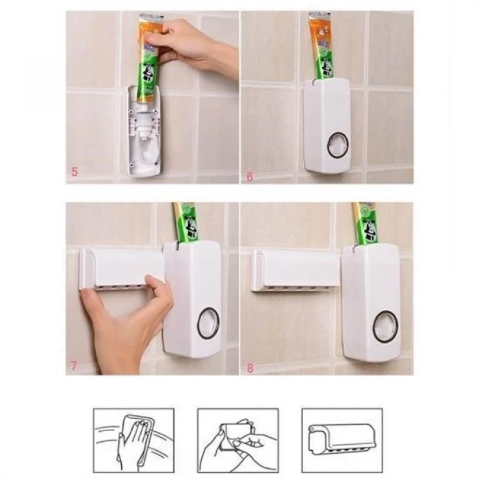 Adshome® Otomatik Diş Macunu Sıkacağı ve 5 Adet Diş Fırası Tutacağı Diş Fırçalığı