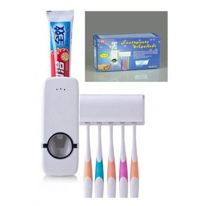 Adshome® Otomatik Diş Macunu Sıkacağı ve 5 Adet Diş Fırası Tutacağı Diş Fırçalığı