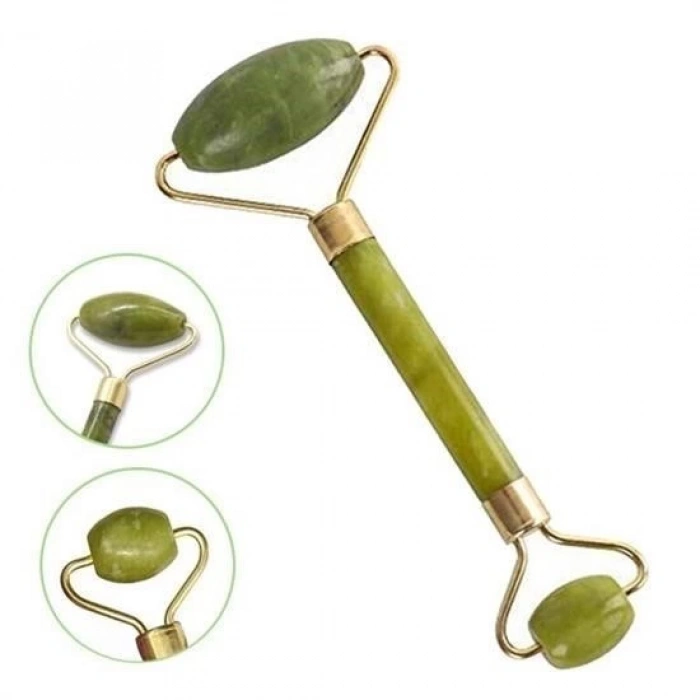 Adshome® Özel Süngerli Kutusunda Kırılmaz Çift Taraflı 2li Cilt Yüz Masaj Aleti Jade Roller Yeşim Taş