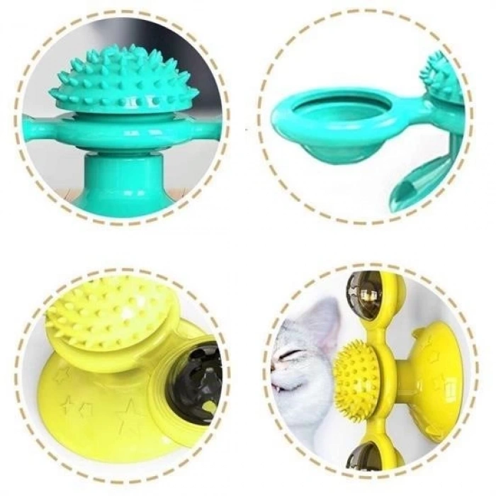 Adshome® Pet Malzemeleri Vantuzlu Fırıldak Toplu Dönen Şeffaf Depo Tasarım İnteraktif Kedi Oyuncağı