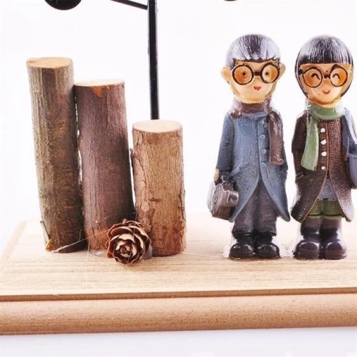 Adshome® Pilli Işıklı Romantik Çift Tema Büyük Boy Dekoratif Ahşap Biblo