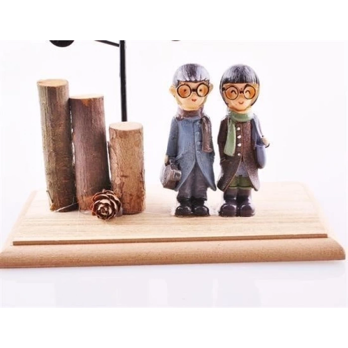 Adshome® Pilli Işıklı Romantik Çift Tema Büyük Boy Dekoratif Ahşap Biblo