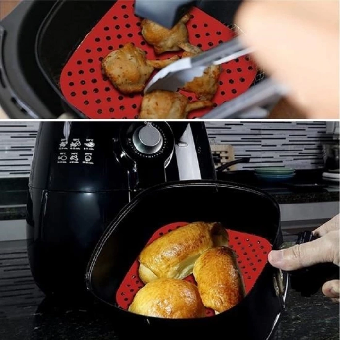 Adshome® Renkli Isıya Dayanıklı Yıkanılabilir Silikon Fırın Ve Airfryer Kare Pişirme Matı 21,5 Cm