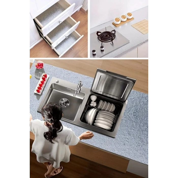 Adshome® Rulo Gümüş Alüminyum Folyo Duvar Kağıdı, Kendinden Yapışkanlı Raf İçi, Su Geçirmez Folyo  2 mt x 60 cm