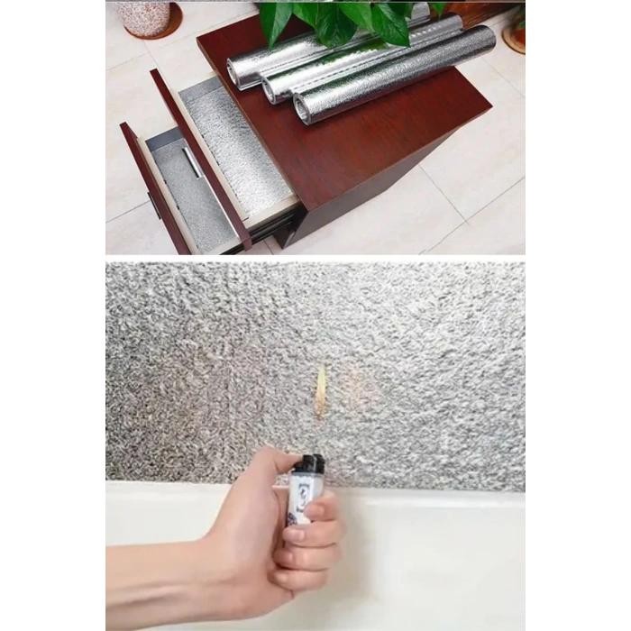 Adshome® Rulo Gümüş Alüminyum Folyo Duvar Kağıdı, Kendinden Yapışkanlı Raf İçi, Su Geçirmez Folyo  2 mt x 60 cm